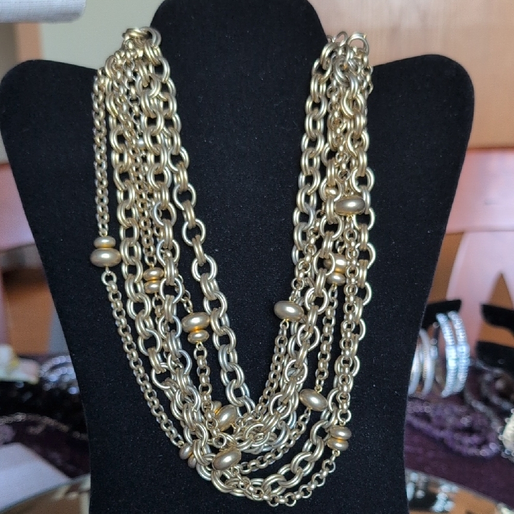 19" Goldtone 6 Strand Statement Necklace